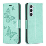 For Samsung Galaxy S24 Case - Embossed Butterflies, Folio Wallet PU Leather Cover, Stand, Green | iCoverLover.com.au