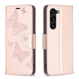 For Samsung Galaxy S24 Ultra, S24+ Plus or S24 Case - Embossed Butterflies, Folio Wallet PU Leather Cover, Stand, Rose Gold | iCoverLover.com.au