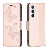 For Samsung Galaxy S24 Ultra Case - Embossed Butterflies, Folio Wallet PU Leather Cover, Stand, Rose Gold | iCoverLover.com.au