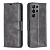 For Samsung Galaxy S24 Ultra Case - Lambskin Texture, Folio PU Leather Wallet Cover with Card Slots, Lanyard, Black | iCoverLover.com.au