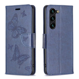 For Samsung Galaxy S24 Ultra, S24+ Plus or S24 Case - Embossed Butterflies, Folio Wallet PU Leather Cover, Stand, Blue | iCoverLover.com.au