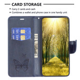 For Samsung Galaxy S24 Ultra, S24+ Plus or S24 Case - Embossed Butterflies, Folio Wallet PU Leather Cover, Stand, Blue | iCoverLover.com.au