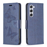 For Samsung Galaxy S24 Case - Embossed Butterflies, Folio Wallet PU Leather Cover, Stand, Blue | iCoverLover.com.au