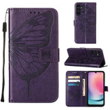 For Samsung Galaxy A15 5G & A15 4G Case - Embossed Butterfly, Folio Wallet PU Leather Cover, Stand, Dark Purple | iCoverLover.com.au