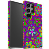 Purple Floral Design Tough Protective Cover for Galaxy S24 Ultra, S24+ Plus, S24 | Stylish Safety