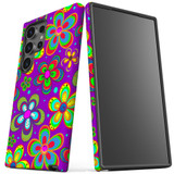 Purple Floral Design Tough Protective Cover for Galaxy S24 Ultra, S24+ Plus, S24 | Stylish Safety