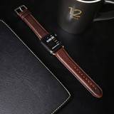 For Apple Watch Series 9, 41-mm Case, Genuine Leather Oil Wax Rounded Strap, Dark Brown | iCoverLover.com.au