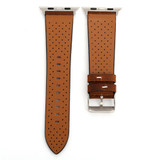 For Apple Watch Series 8, 41-mm Case, PerForated Genuine Leather Watch Band, Coffee | iCoverLover.com.au