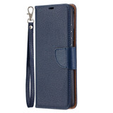 For Samsung Galaxy S21 Case Ultra Case Lychee Texture Folio PU Leather Cover, Wallet, Kickstand & Lanyard, Dark Blue | iCoverLover.com.au | Phone Cases