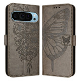 For Google Pixel 9 Pro XL Case, Butterfly Emboss PU Leather Wallet Cover, Grey | iCoverLover.com.au