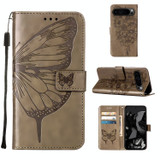 For Google Pixel 9 Pro 5G Case, Butterfly Emboss PU Leather Wallet Cover, Grey | iCoverLover.com.au