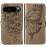 For Google Pixel 9 5G Case, Butterfly Emboss PU Leather Wallet Cover, Grey | iCoverLover.com.au