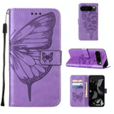 For Google Pixel 9 5G Case, Butterfly Emboss PU Leather Wallet Cover, Purple | iCoverLover.com.au