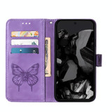 For Google Pixel 9 5G Case, Butterfly Emboss PU Leather Wallet Cover, Purple | iCoverLover.com.au