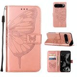 For Google Pixel 9 5G Case, Butterfly Emboss PU Leather Wallet Cover, Rose Gold | iCoverLover.com.au