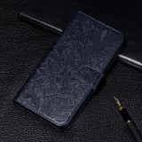 For iPhone 16 Case, Floral Lace Pattern PU Leather Wallet Cover, Dark Blue | iCoverLover.com.au
