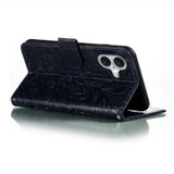 For iPhone 16 Case, Floral Lace Pattern PU Leather Wallet Cover, Dark Blue | iCoverLover.com.au