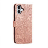 For iPhone 16 Plus Case, Floral Lace Pattern PU Leather Wallet Cover, Rose Gold | iCoverLover.com.au