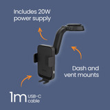 EFM Dual-Coil Wireless Car Charger – 20W USB-C