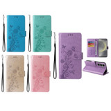 For Samsung Galaxy S25+ PU Leather Case - Embossed Butterfly & Flower Design, Card Holder & Stand | iCoverLover.com.au