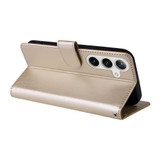 For Samsung Galaxy S25+ PU Leather Case - Embossed Butterfly & Flower Design, Card Holder & Stand, Gold | iCoverLover.com.au