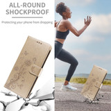 For Samsung Galaxy S25+ PU Leather Case - Embossed Butterfly & Flower Design, Card Holder & Stand, Gold | iCoverLover.com.au