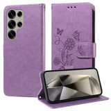 For Samsung Galaxy S25 Ultra PU Leather Case - Embossed Butterfly & Flower Design, Card Holder & Stand, Purple | iCoverLover.com.au