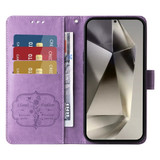 For Samsung Galaxy S25 Ultra PU Leather Case - Embossed Butterfly & Flower Design, Card Holder & Stand, Purple | iCoverLover.com.au