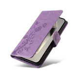 For Samsung Galaxy S25 Ultra PU Leather Case - Embossed Butterfly & Flower Design, Card Holder & Stand, Purple | iCoverLover.com.au