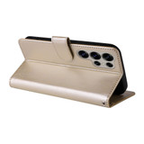 For Samsung Galaxy S25 Ultra PU Leather Case - Embossed Butterfly & Flower Design, Card Holder & Stand, Gold | iCoverLover.com.au