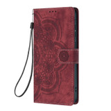 For Samsung Galaxy S25 Ultra PU Leather Case - Embossed Mandala, Card Holder & Stand, Red | iCoverLover.com.au