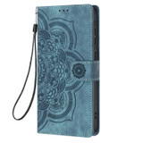 For Samsung Galaxy S25 Ultra PU Leather Case - Embossed Mandala, Card Holder & Stand, Blue | iCoverLover.com.au