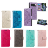 For Google Pixel 10 Pro XL Artisan Wallet Case, Embossed Floral PU Leather with Secure Lanyard & Stand | iCoverLover.com.au