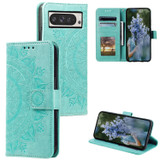 For Google Pixel 10 Pro XL Artisan Wallet Case, Embossed Floral PU Leather with Secure Lanyard & Stand, Green | iCoverLover.com.au