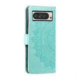 For Google Pixel 10 Pro XL Artisan Wallet Case, Embossed Floral PU Leather with Secure Lanyard & Stand, Green | iCoverLover.com.au