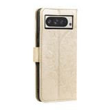 For Google Pixel 10 Pro XL Artisan Wallet Case, Embossed Floral PU Leather with Secure Lanyard & Stand, Gold | iCoverLover.com.au