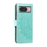 For Google Pixel 10 Artisan Wallet Case, Embossed Floral PU Leather with Secure Lanyard & Stand, Green | iCoverLover.com.au
