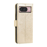 For Google Pixel 10 Artisan Wallet Case, Embossed Floral PU Leather with Secure Lanyard & Stand, Gold | iCoverLover.com.au