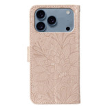 For iPhone 17 Pro Max Wallet Case - Elegant Lace Flower PU Leather Folio Cover, Rose Gold | iCoverLover.com.au