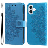 For iPhone 17 Wallet Case - Protective Embossed Floral PU Leather Cover, Blue | iCoverLover.com.au