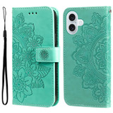 For iPhone 17 Wallet Case - Protective Embossed Floral PU Leather Cover, Green | iCoverLover.com.au