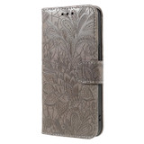 For iPhone 17 Pro Max Wallet Case - Elegant Lace Flower PU Leather Folio Cover, Grey | iCoverLover.com.au