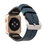 For Apple Watch Series 11, 42-mm Case, Retro Genuine Leather Watch Band, Blue | iCoverLover.com.au