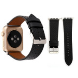 For Apple Watch SE (3rd Gen), 44-mm Case Perforated Genuine Leather Watch Band, Black | iCoverLover.com.au