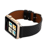 For Apple Watch SE (3rd Gen), 44-mm Case Perforated Genuine Leather Watch Band, Black | iCoverLover.com.au