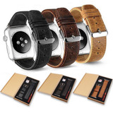 For Apple Watch SE (3rd Gen), 40-mm Case, Genuine Leather Oil Wax Strap, Dark Brown | iCoverLover.com.au