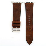 For Apple Watch SE (3rd Gen), 40-mm Case, PerForated Genuine Leather Watch Band, Coffee | iCoverLover.com.au