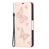 For Samsung Galaxy S21+ Plus Case Embossed Two Butterflies Folio PU Leather Cover, Wallet, Kickstand & Lanyard, Rose Gold | iCoverLover.com.au | Phone Cases