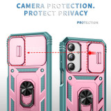 For Samsung Galaxy A17 Case - Camera Shield, Shock-Resistant Armour Cover with Rotating Ring Bracket, Pink Green | iCoverLover Australia