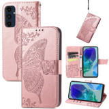 For Samsung Galaxy A16 5G & 4G Case - Embossed Flower Butterfly, Folio Wallet PU Leather Cover, Stand, Rose Gold | iCoverLover.com.au